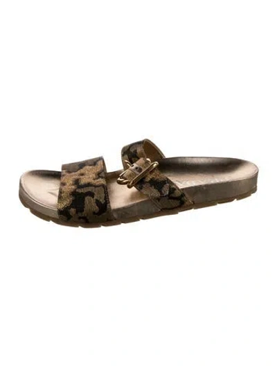 Pre-owned Prada Printed Slides In Gold