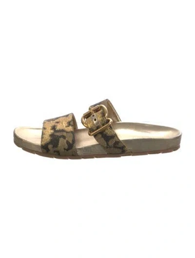 Pre-owned Prada Printed Slides In Gold