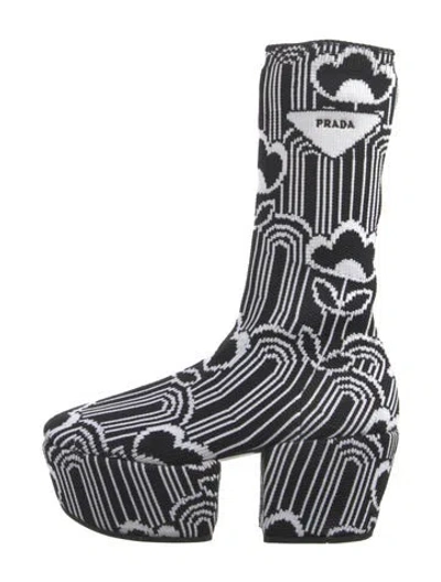 Pre-owned Prada Printed Sock Boots In Black