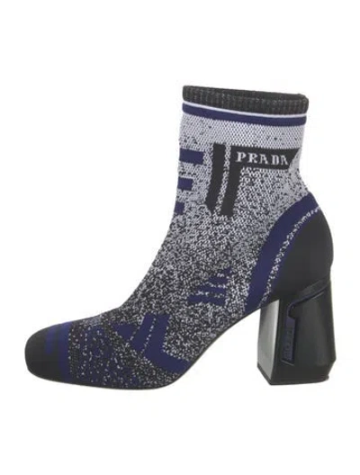 Pre-owned Prada Printed Sock Boots In Blue