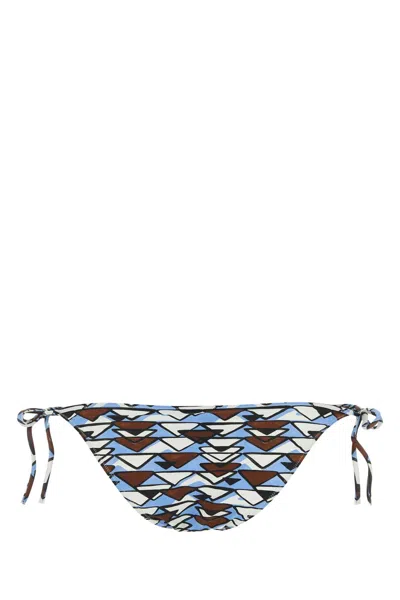Prada Printed Stretch Nylon Bikini Bottom In Blue