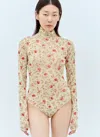 Prada Poppy Print Turtleneck Bodysuit In Cream
