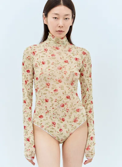 PRADA PRINTED STRETCH TULLE BODYSUIT