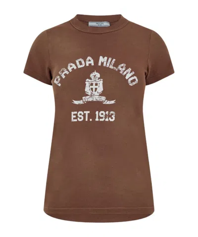 Prada Printed T-shirt In Brown