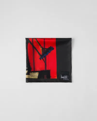 Prada Printed Twill Scarf In Asphalt/rot