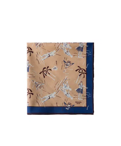 Prada Printed Twill Scarf, 55x55 Cm In Cameo Pink/burnt Sienna