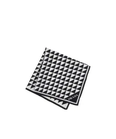 Prada Printed Silk Twill Scarf In Black