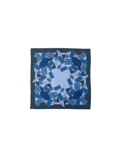Prada Schal Aus Twill Mit Print In Blau