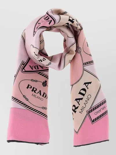 Prada Printed Twill Scarf Lightweight Rectangular Design In Pink