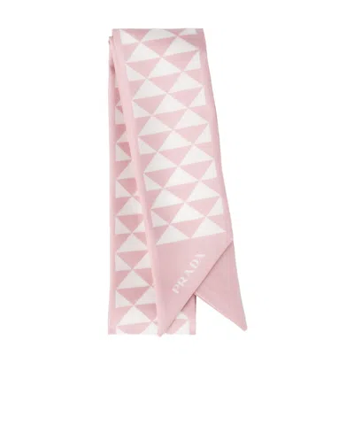 Prada Triangle Logo Silk Scarf In F0v4c Alabastro Bianco