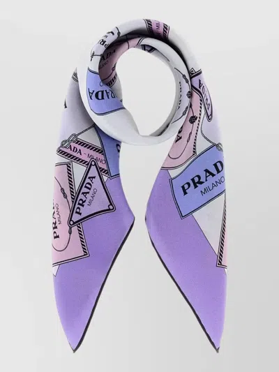 Prada Printed Twill Scarf Rectangular Shape In Purple