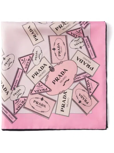 Prada Printed Silk Twill Scarf In Pink