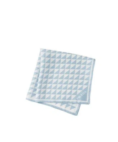 Prada Triangle Logo Silk Scarf In F0x24 Cielo Bianco