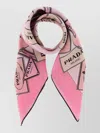 Prada Printed Twill Scarf Lightweight Rectangular Design In Pink