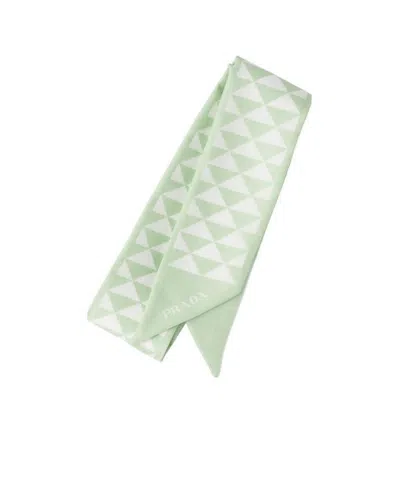 Prada Women's Printed Silk Twill Scarf In Green