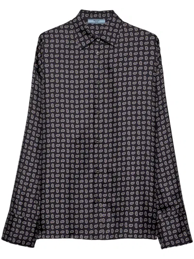 Prada Printed Twill Silk Shirt In Blue