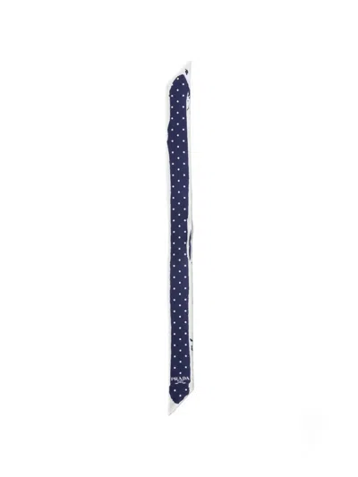 Prada Printed Twill Skinny Scarf In Blue