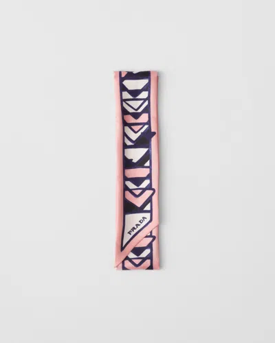 Prada Silk Triangle Print Skinny Scarf In Pink Multi