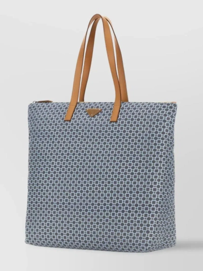 Prada Printed Two-tone Re-nylon Tote Bag In Blue