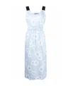 Prada Floral-print Off-shoulder Cotton Dress In Blue
