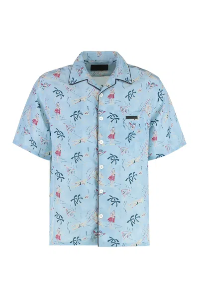 Prada Printed Viscose Silk-blend Shirt With Front Pocket In Multi