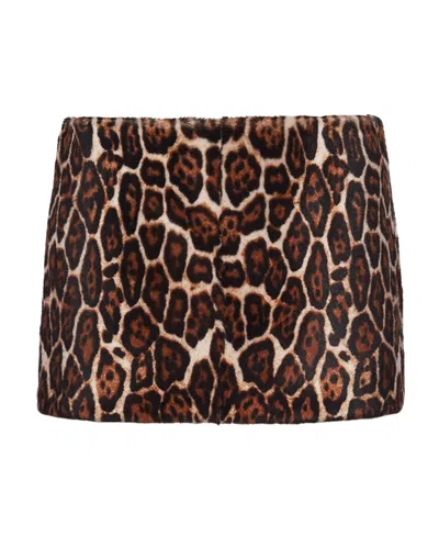 Prada Printed Shearling Skirt In Beige/dark Brown