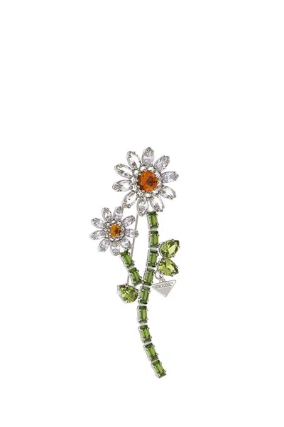 Prada Pristine Crystal Mini Brooch Pin In Acciaio+crystal