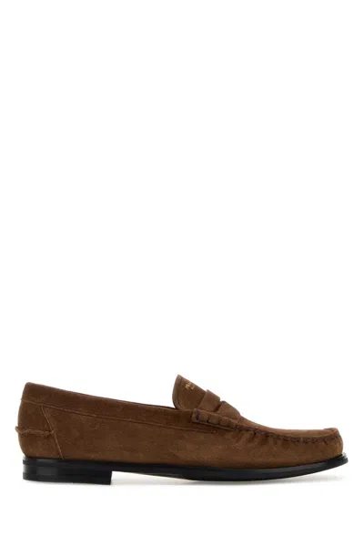 Prada Pristine Suede Leather Loafers For Men In Brown