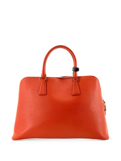 Pre-owned Prada Promenade Bag Saffiano Leather Large Handbag In Orange
