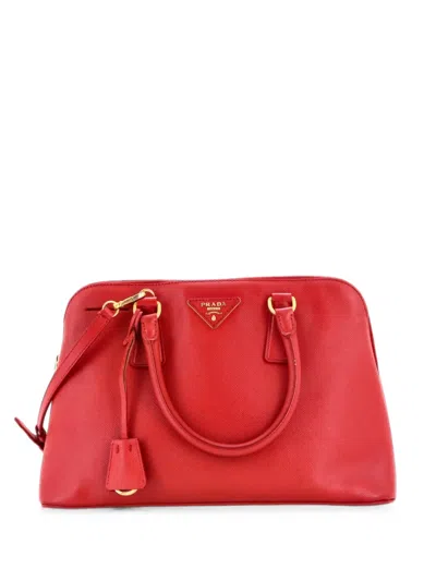Pre-owned Prada Promenade Bag Saffiano Leather Medium Satchel In Red