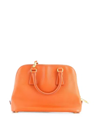 Pre-owned Prada Promenade Bag Saffiano Leather Small Satchel In 橘色