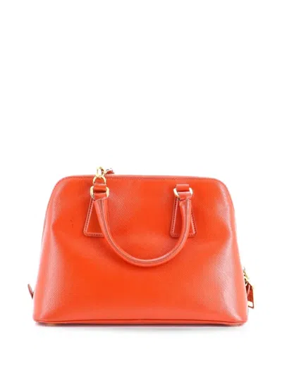 Pre-owned Prada Promenade Bag Saffiano Leather Small Satchel In Orange