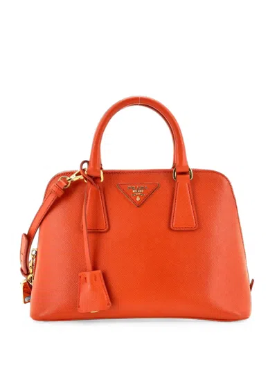 Pre-owned Prada Promenade Bag Saffiano Leather Small Satchel In Orange