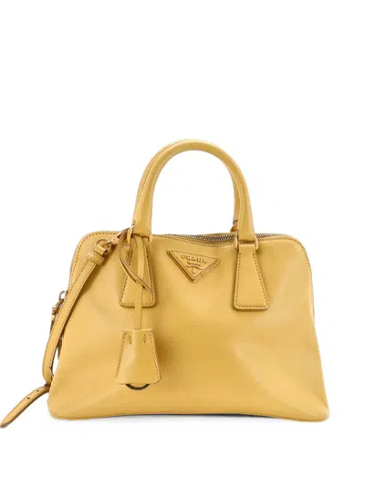 Pre-owned Prada Promenade Bag Saffiano Leather Small Satchel In Yellow