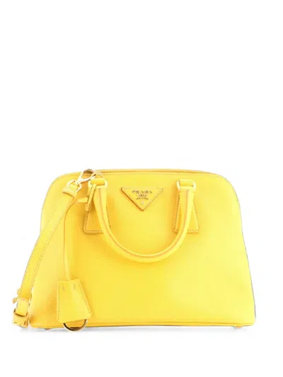 Pre-owned Prada Promenade Bag Saffiano Leather Small Satchel In Yellow