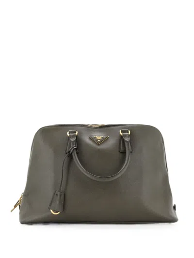 Pre-owned Prada Promenade Bag Saffiano Leather Xl Satchel In Green