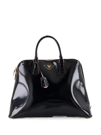 Pre-owned Prada Promenade Bag Spazzolato Leather Large Satchel In Black