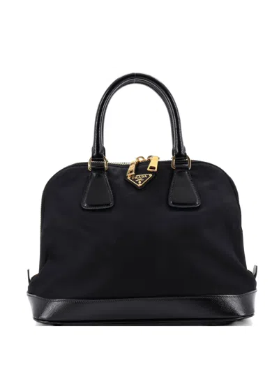 Pre-owned Prada Promenade Bag Tessuto And Vernice Saffiano Leather Medium Satchel In Black