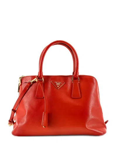 Pre-owned Prada Promenade Bag Vernice Saffiano Leather Medium Satchel In Orange