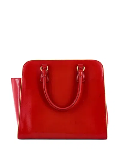 Pre-owned Prada Promenade Bag Vernice Saffiano Leather Medium Satchel In Red