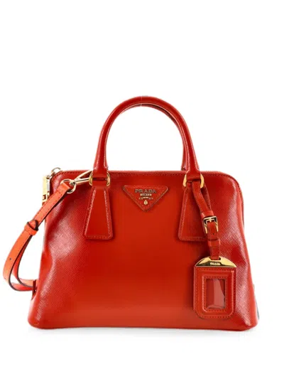Pre-owned Prada Promenade Bag Vernice Saffiano Leather Small Satchel In Orange