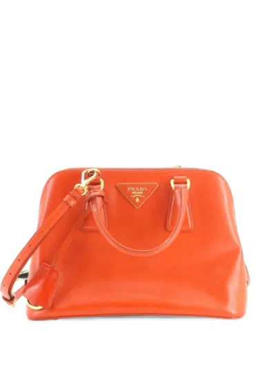Pre-owned Prada Promenade Bag Vernice Saffiano Leather Small Satchel In Orange
