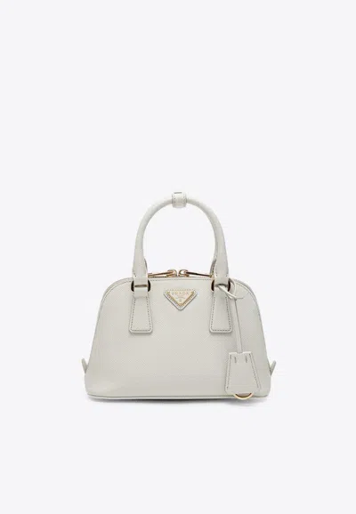 Prada Promenade Leather Top Handle Bag In Gray