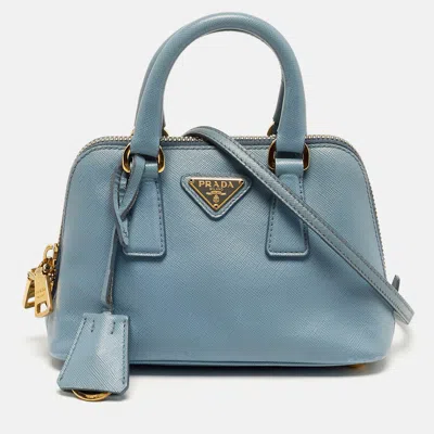 Pre-owned Prada Promenade Mini Light Blue Saffiano Leather Satchel