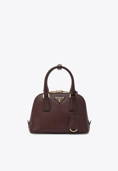 Prada Promenade Saffiano Leather Top Handle Bag In Burgundy