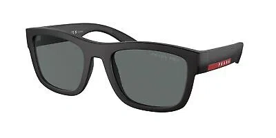 Pre-owned Prada Ps 01zs Dg002g Black Rubber Dark Grey Polarized 56 Mm Men's Sunglasses In Gray