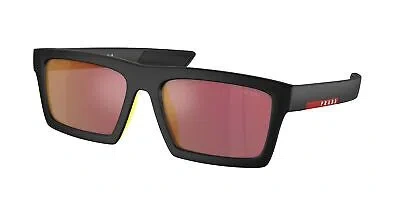 Pre-owned Prada Ps 02zsu 1bo10a Matte Black Dark Grey Mirror Red 55 Mm Men's Sunglasses In Gray
