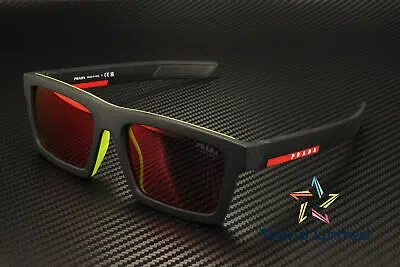 Pre-owned Prada Ps 02zsu 1bo10a Matte Black Dark Grey Mirror Red 55 Mm Men's Sunglasses In Gray