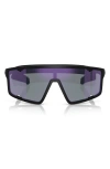 Prada Ps A03s 141mm Mirrored Rectangular Sunglasses In Matte Black
