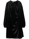 PRADA PUFF-SLEEVES VELVET MIDI DRESS